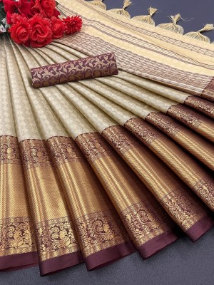 Clothing Hub Woven Banarasi Art Silk, Cotton Silk Saree(Beige)