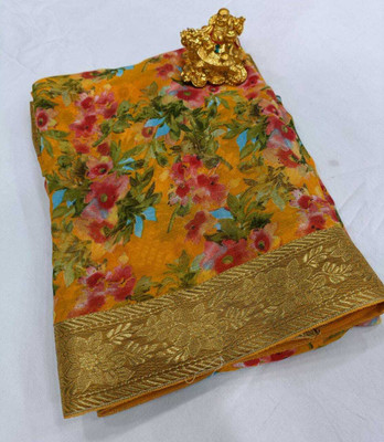 vdc Floral Print Bollywood Georgette Saree(Yellow)
