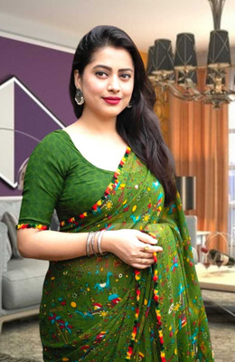 SkyCraftX Self Design Bollywood Georgette Saree(Green)