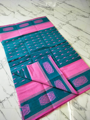 kunduhouse Self Design Tant Pure Cotton Saree(Dark Blue)