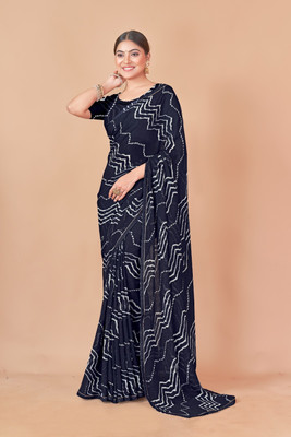 Nandita designer Printed Bandhani Chiffon Saree(Dark Blue)
