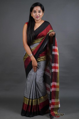 HouseOfCommon Woven Handloom Pure Cotton Saree(Grey)