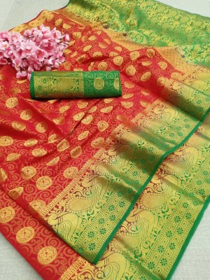 POSHVARIETY Self Design Bollywood Pure Silk Saree(Red)