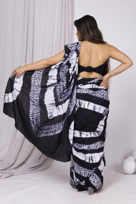 Sanganeri Print Printed, Blocked Printed, Digital Print, Dyed, Floral Print Daily Wear Pure Cotton Saree(Black)