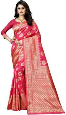 mahakay Woven Kanjivaram Silk Blend Saree(Pink)