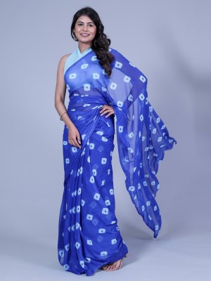 LASHIVA Self Design Bandhani Chiffon Saree(Blue, White)