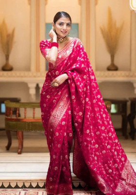 HouseOfCommon Printed Banarasi Art Silk, Jacquard Saree(Pink)