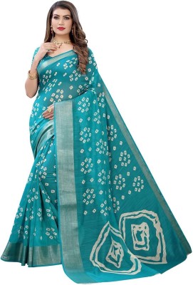 Saadhvi Printed Bandhani Cotton Blend Saree(Light Green)