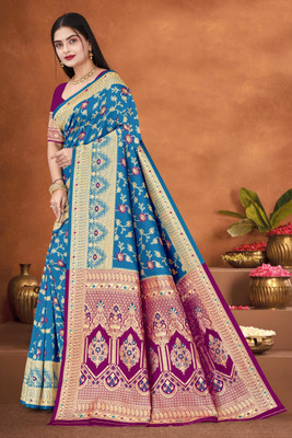 Falessa Woven Banarasi Art Silk Saree(Light Blue)