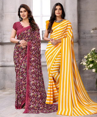 NIRMOHIFASHION Printed Bollywood Georgette Saree(Pack of 2, Multicolor)