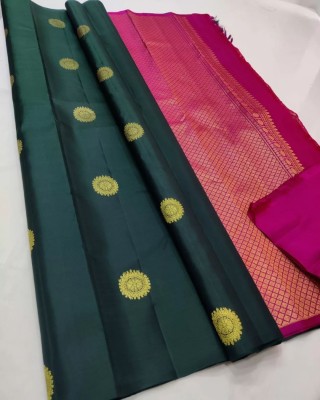 WOVEN STOCK Woven Kanjivaram Pure Silk, Art Silk Saree(Green, Pink)