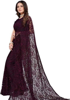 SwiftStyle Self Design Bollywood Net Saree(Purple)