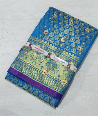 HouseOfCommon Printed, Embellished Sambalpuri Chiffon Saree(Light Blue)