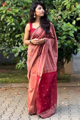 PARAMPARA CREATION Woven, Self Design, Embroidered, Floral Print Bollywood Cotton Silk Saree(Pink)