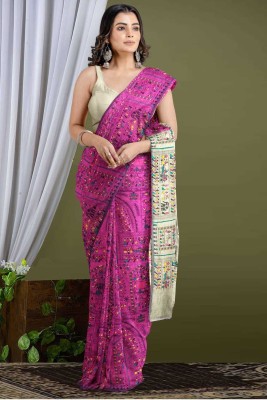 Parbati fashion Self Design Daily Wear Cotton Silk Saree(Purple)