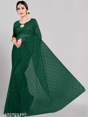 Vragi Self Design Bollywood Net Saree(Green)