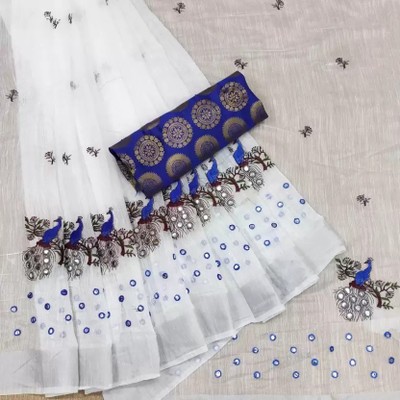 shyam enterprises Self Design Daily Wear Cotton Linen Saree(White)