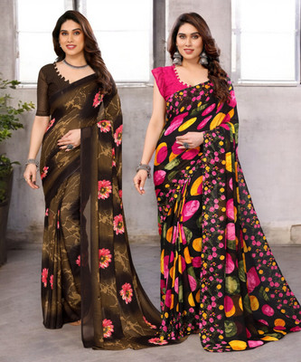 NIRMOHIFASHION Printed Bollywood Georgette Saree(Pack of 2, Multicolor)