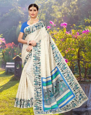 shree laxmi Floral Print Banarasi Cotton Silk Saree(Blue)