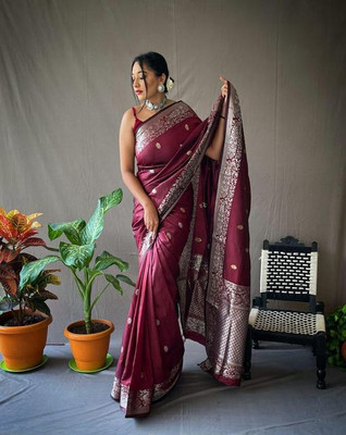 WOMENELEGENCE Embellished Banarasi Pure Silk Saree(Maroon)