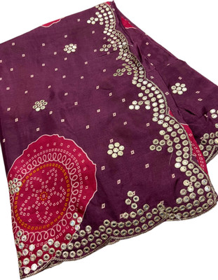 HouseOfCommon Embroidered, Embellished Bandhani Crepe, Art Silk Saree(Purple)