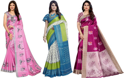 ANIRAV Printed Kanjivaram Art Silk Saree(Pack of 3, Multicolor)