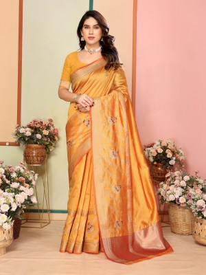 stylescope Embroidered Assam Silk Silk Blend Saree(Gold)