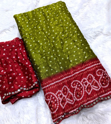 Yogik Creation Printed Bandhani Art Silk Saree(Green)