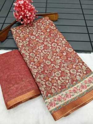 Gajal Digital Print Daily Wear Cotton Linen, Linen Saree(Maroon)