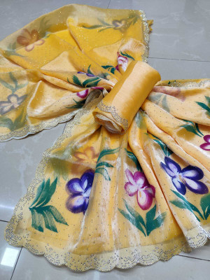Sareez House Solid/Plain Bollywood Jimmy choo Saree(Yellow)