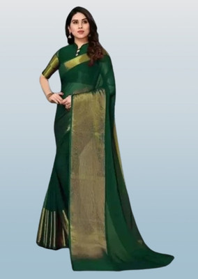 Vragi Solid/Plain Bollywood Chiffon Saree(Green)