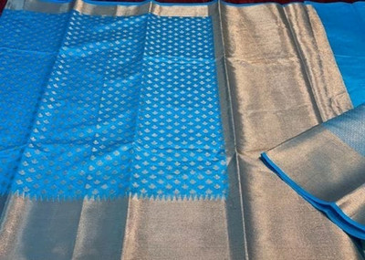 pluze fashion studio Woven Kanjivaram Jacquard, Pure Silk Saree(Light Blue)