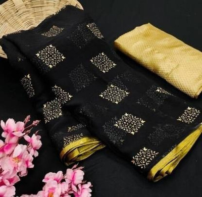 REDFISH Printed Daily Wear Georgette, Chiffon Saree(Black)