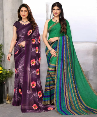 NIRMOHIFASHION Printed Bollywood Georgette Saree(Pack of 2, Multicolor)