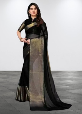 Vragi Solid/Plain Bollywood Chiffon Saree(Black)