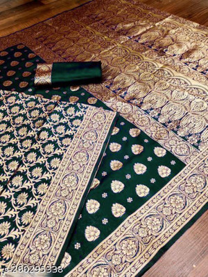 signagraph Woven, Temple Border Banarasi Satin, Art Silk Saree(Green)