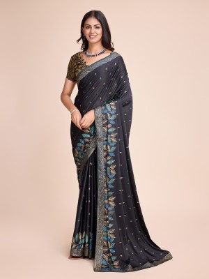 Vijatree Embroidered Bollywood Lycra Blend Saree(Black)