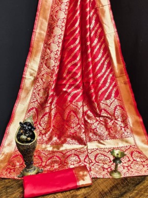 manat Self Design, Floral Print, Embellished, Woven, Applique Banarasi Jacquard, Art Silk Saree(Red)