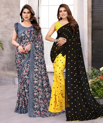 AMBUJAINTERNATIONAL Printed Bollywood Georgette Saree(Pack of 2, Multicolor)