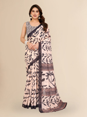 Moda Rapido Printed Bollywood Chanderi Saree(Beige)