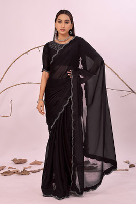 Yugaveeraa Embellished Bollywood Georgette Saree(Black)
