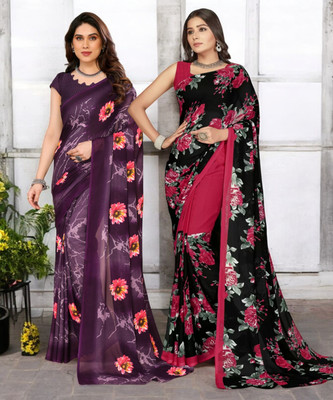 THE URBAN DIVA Printed Bollywood Georgette Saree(Pack of 2, Multicolor)
