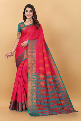 SHREE NATH CREATION Woven, Self Design Bollywood Cotton Silk, Silk Blend Saree(Red)