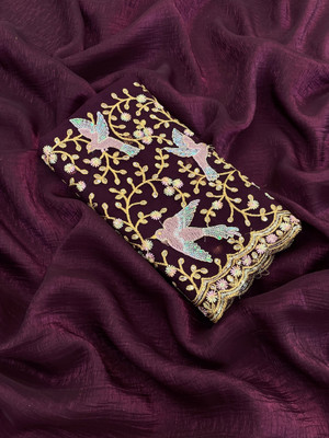 SHIV FASHION Solid/Plain Bollywood Chiffon Saree(Purple)