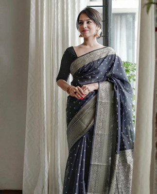 SWAMI STUDIO Self Design, Solid/Plain Banarasi Jacquard, Art Silk Saree(Black)