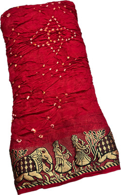 HouseOfCommon Hand Painted, Printed Bandhani Cotton Jute, Silk Blend Saree(Red)
