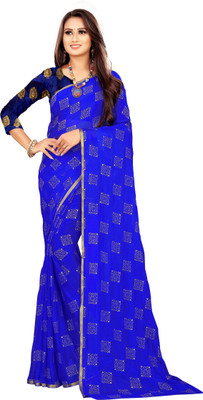 RHEY Printed Bollywood Chiffon Saree(Blue)
