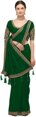 KENOFY SAREES Self Design Bollywood Art Silk, Chiffon Saree(Green)