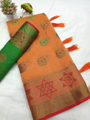 VAKHARIYAFAB Woven, Self Design Banarasi Pure Cotton, Cotton Silk Saree(Orange)