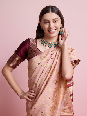 Shreyansh creation Digital Print Banarasi Silk Blend Saree(Orange)